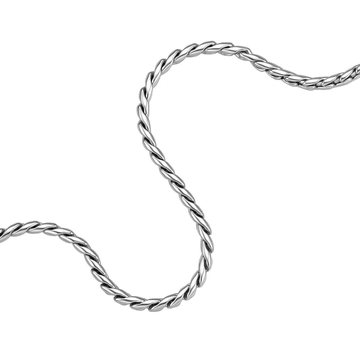 Men's 316L stainless steel twisted rope chain necklace, 560mm length, 3.9mm width, silver tone, screw clasp.